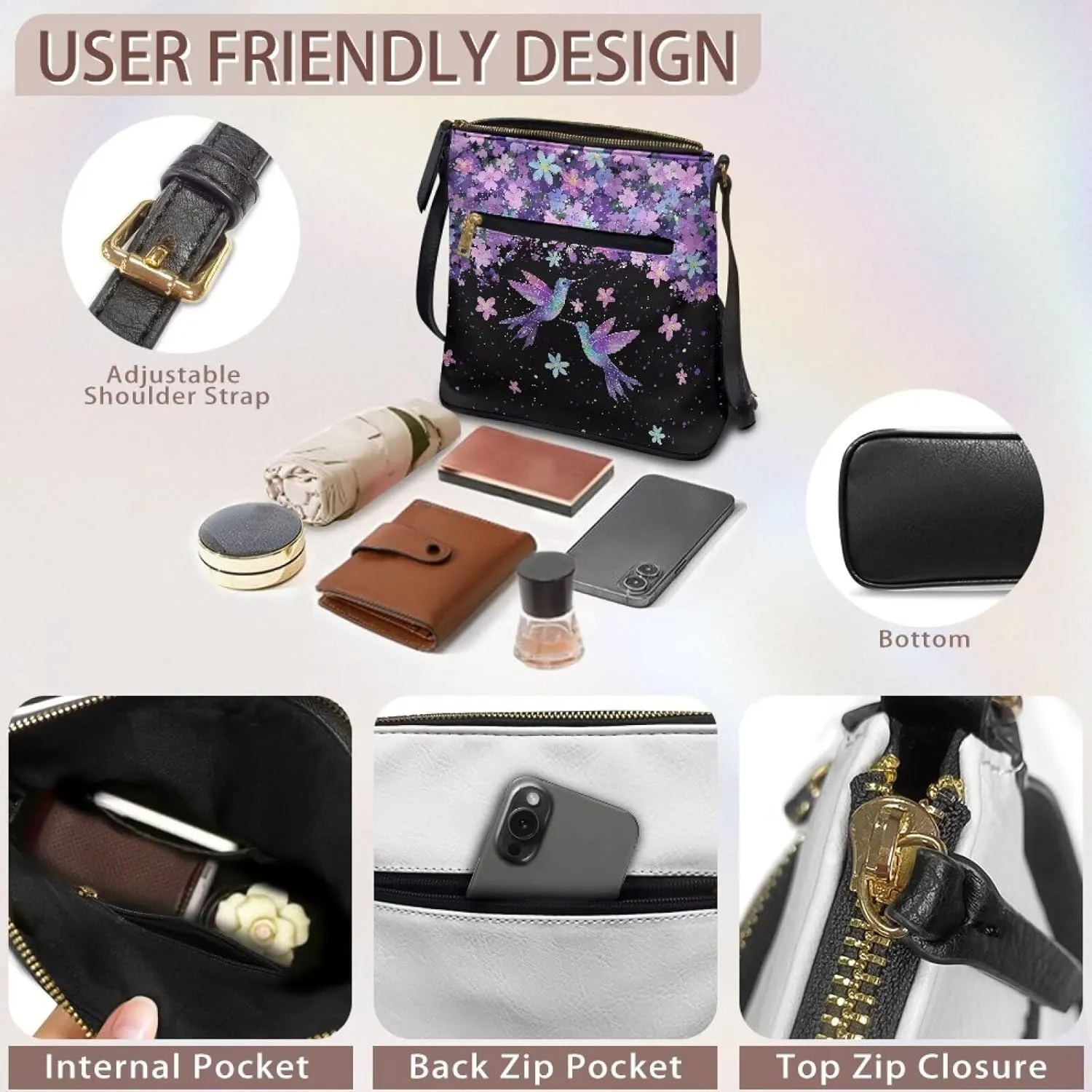 Soft PU Leather Shoulder Bag for Women Ladies Trendy Adjustable Shoulder Strap Purse Handbags with Muti Zip Pocket