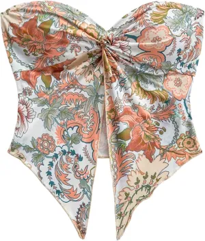 SOLY HUX Women's Floral Print Tube Top Twist Split Strapless Sleeveless Asymmetrical Hem Summer Vacation Crop Tops