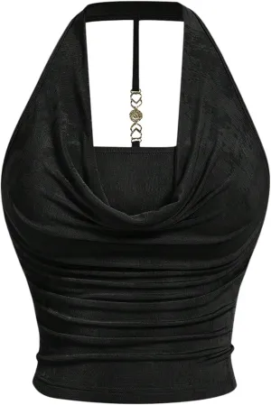 SOLY HUX Women's Plus Size Halter Draped Front Backless Tank Top Sleeveless Y2k Crop Tops