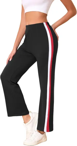 Sports Pants for Women High Waist Tummy Control Trousers Elastic Color Block Flare Sweatpants