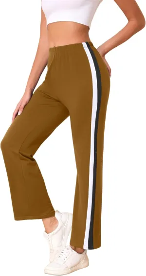 Sports Pants for Women High Waist Tummy Control Trousers Elastic Color Block Flare Sweatpants