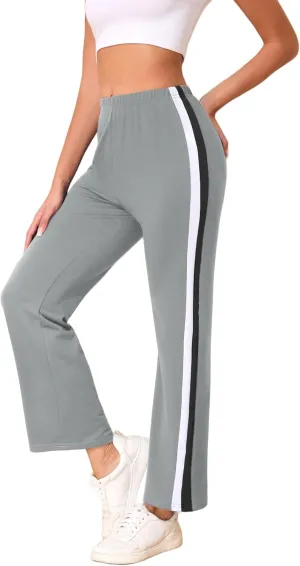 Sports Pants for Women High Waist Tummy Control Trousers Elastic Color Block Flare Sweatpants