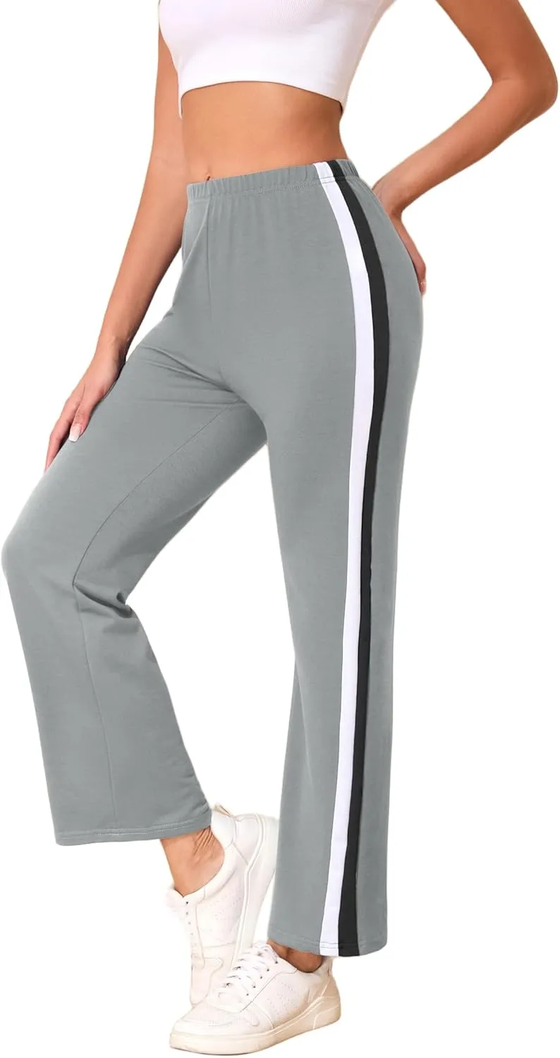 Sports Pants for Women High Waist Tummy Control Trousers Elastic Color Block Flare Sweatpants
