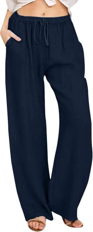 Summer Casual Pants For Women 2024 Trendy High Waist Pants Wide Leg Linen Palazzo Pants Lightweight Flowy Trouser