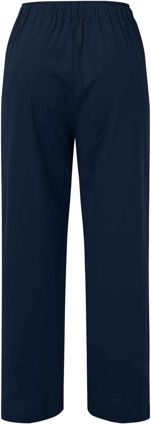 Summer Casual Pants For Women 2024 Trendy High Waist Pants Wide Leg Linen Palazzo Pants Lightweight Flowy Trouser