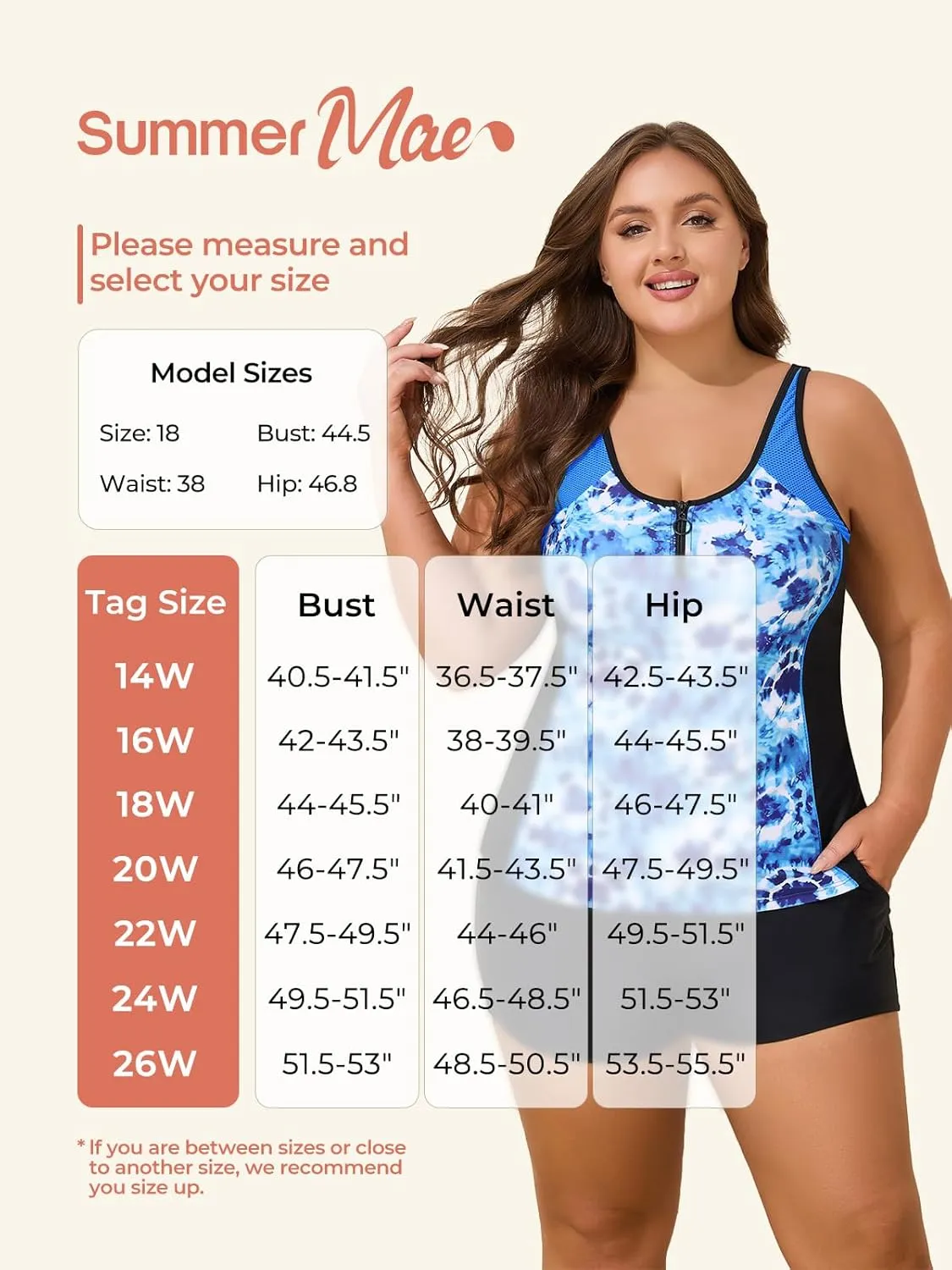 Summer Mae Zip Front Plus Size Tankini Swimsuit Women Two Piece Sport Bathing Suit with Pockets Shorts Tummy Control Swimwear