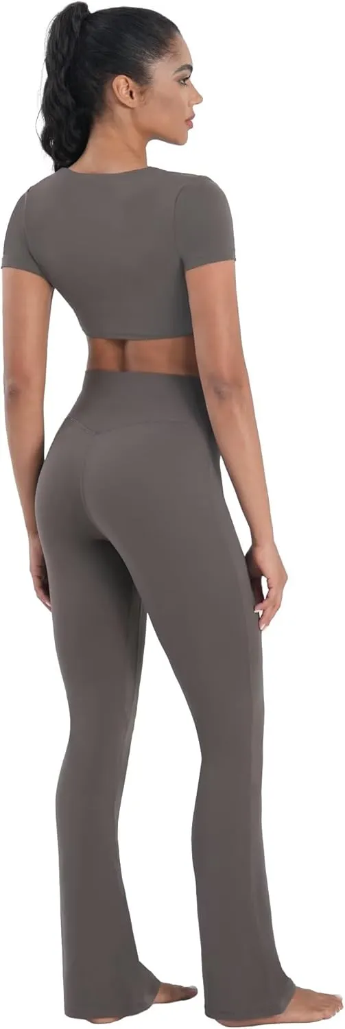 Sunzel High Waist Mini Flared Leggings for Women, Tummy Control Casual Flare Yoga Pants for Yoga Workout Gym