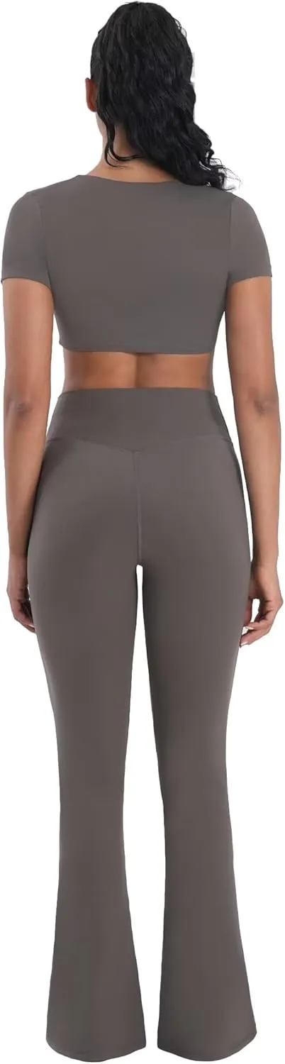 Sunzel High Waist Mini Flared Leggings for Women, Tummy Control Casual Flare Yoga Pants for Yoga Workout Gym