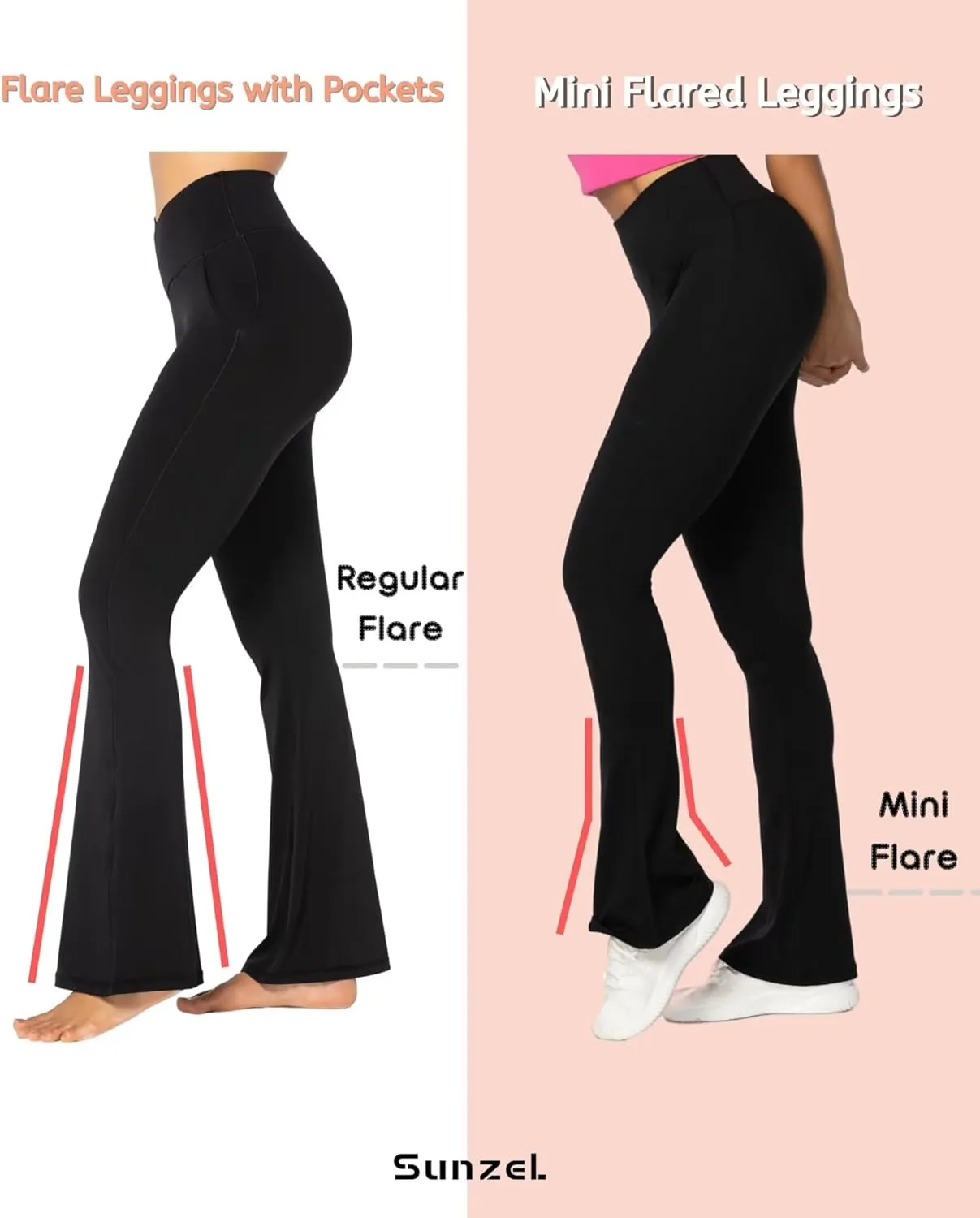 Sunzel High Waist Mini Flared Leggings for Women, Tummy Control Casual Flare Yoga Pants for Yoga Workout Gym