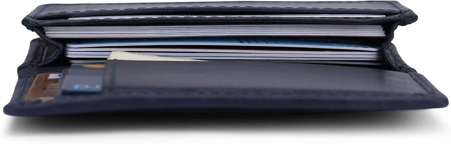 The Antiq Premium Leather Card Wallet, RFID Blocking Expandable Business Card Case, Bifold Card Holder for Men and Women, Men's Purse, Wallet for Men (Business Card Wallet, Blue)