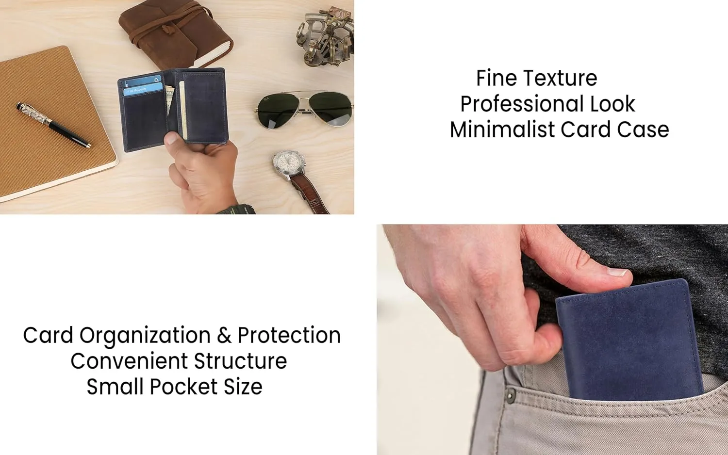 The Antiq Premium Leather Card Wallet, RFID Blocking Expandable Business Card Case, Bifold Card Holder for Men and Women, Men's Purse, Wallet for Men (Business Card Wallet, Blue)