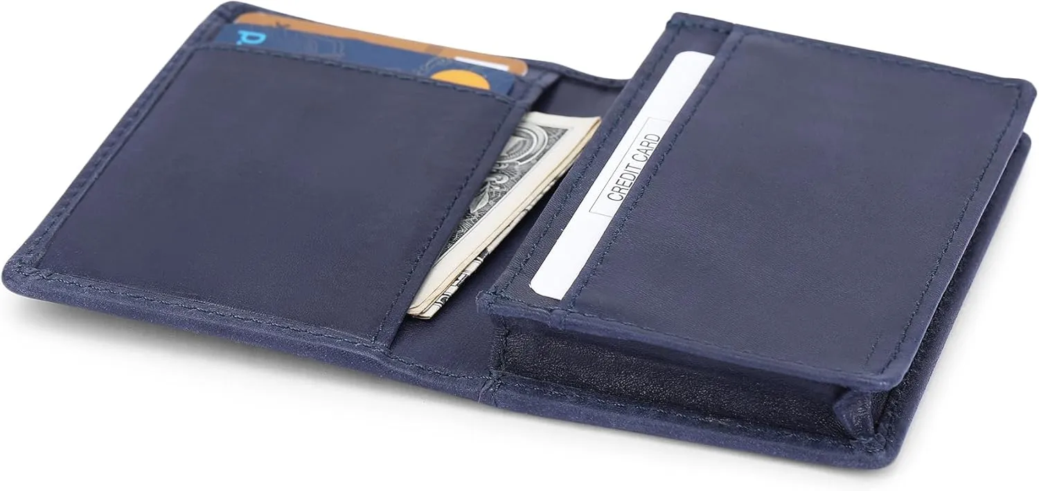 The Antiq Premium Leather Card Wallet, RFID Blocking Expandable Business Card Case, Bifold Card Holder for Men and Women, Men's Purse, Wallet for Men (Business Card Wallet, Blue)