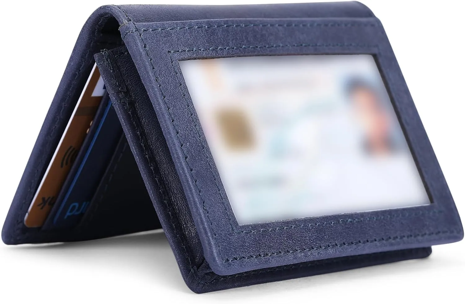 The Antiq Premium Leather Card Wallet, RFID Blocking Expandable Business Card Case, Bifold Card Holder for Men and Women, Men's Purse, Wallet for Men (Business Card Wallet, Blue)