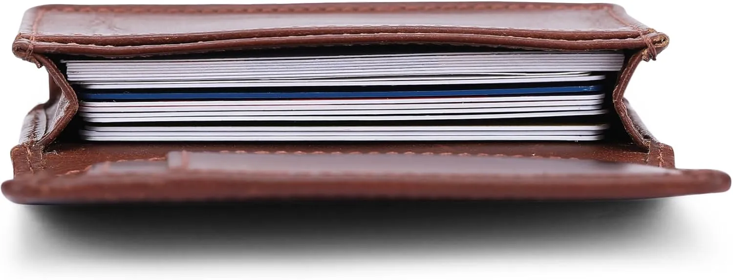The Antiq Premium Leather Card Wallet, RFID Blocking Expandable Business Card Case, Bifold Card Holder for Men and Women, Men's Purse, Wallet for Men (Business Card Wallet, Tan)