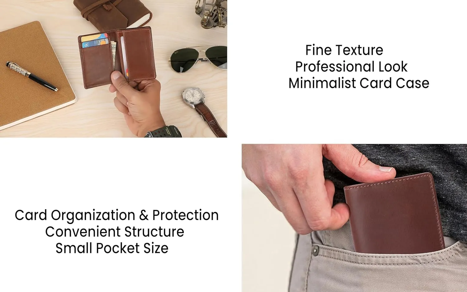 The Antiq Premium Leather Card Wallet, RFID Blocking Expandable Business Card Case, Bifold Card Holder for Men and Women, Men's Purse, Wallet for Men (Business Card Wallet, Tan)