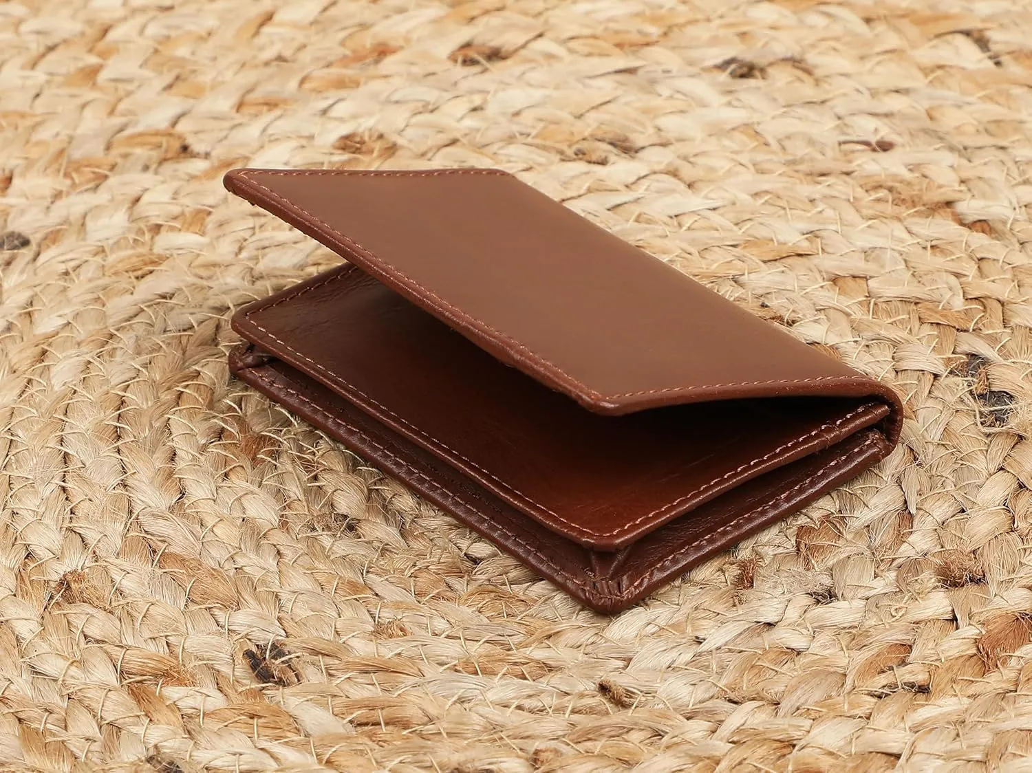 The Antiq Premium Leather Card Wallet, RFID Blocking Expandable Business Card Case, Bifold Card Holder for Men and Women, Men's Purse, Wallet for Men (Business Card Wallet, Tan)
