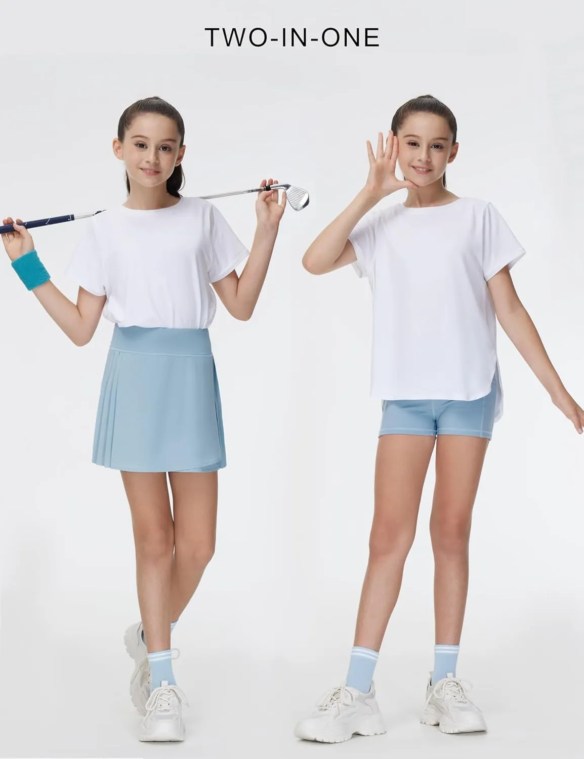 THE GYM PEOPLE Girls' Pleated Tennis Skirts 2 in 1 Kids Athletic Running Golf Skorts with Shorts Pockets