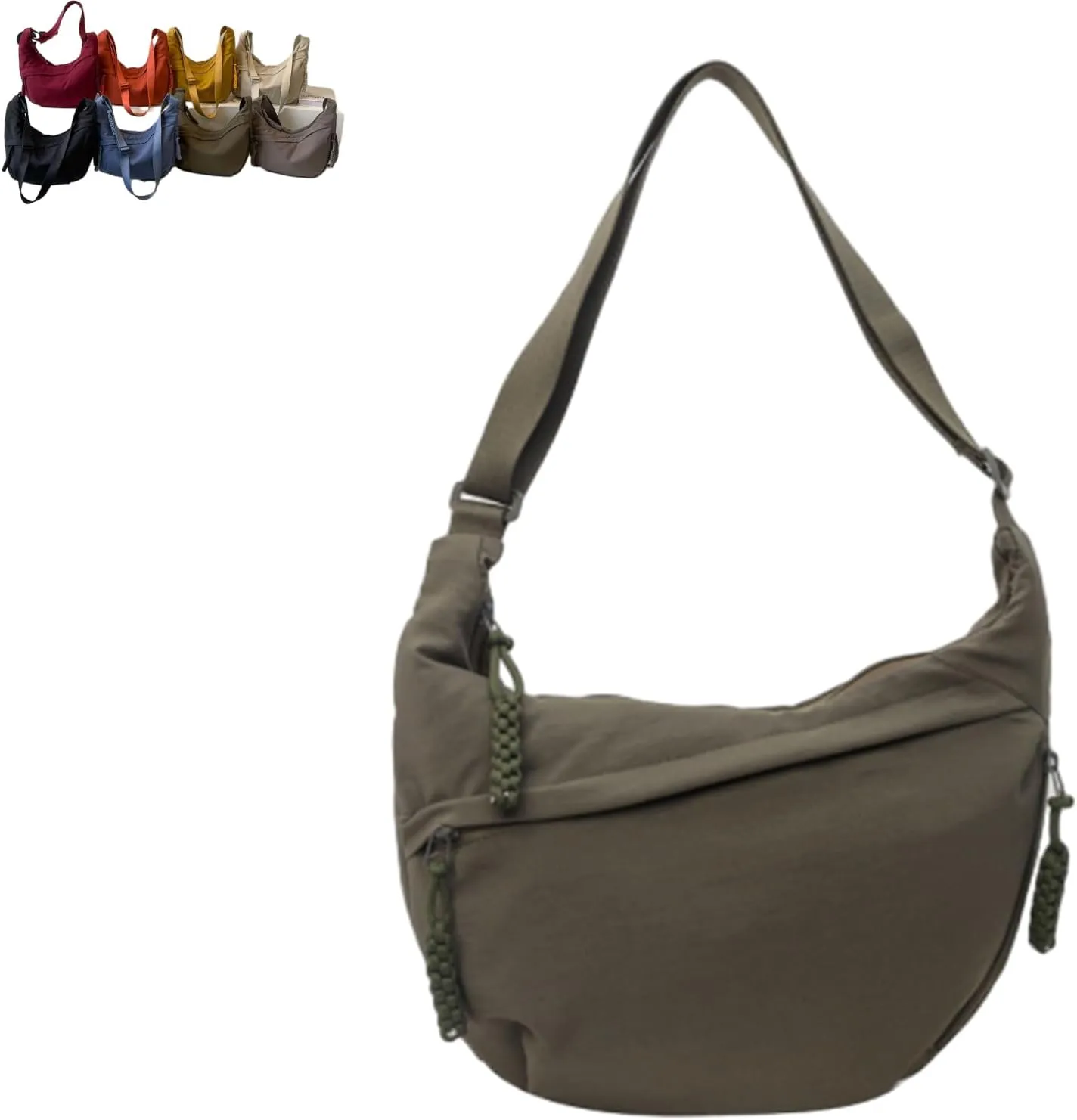 Thepinkgalaxy Women's Fashion Plain Color Nylon Crossbody Hobo Bag, Cute Multi Pocket Sling Crescent Travel Size Purse
