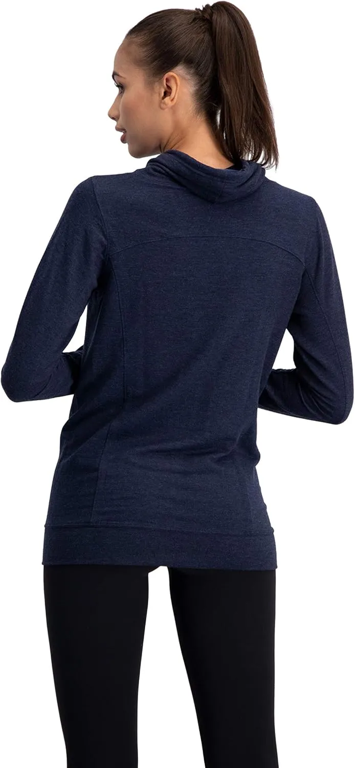 Three Sixty Six Dry Fit Running Pullover Womens - Fleece Cowl Neck Run Sweater Jacket - Zip Pockets and Thumbholes