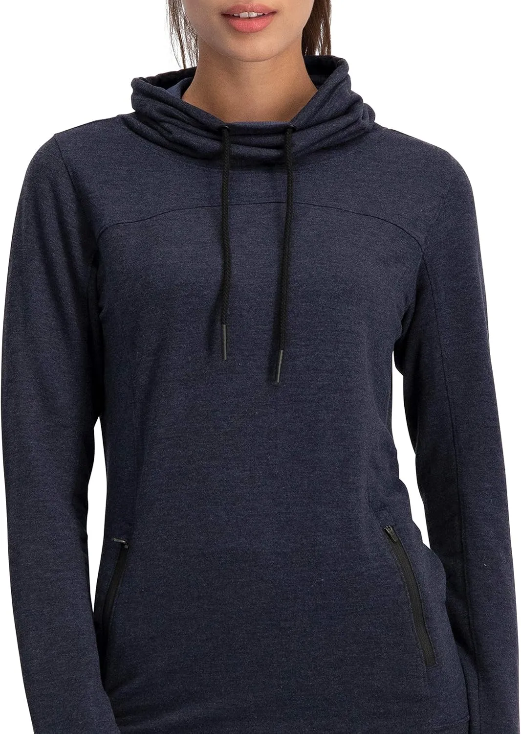 Three Sixty Six Dry Fit Running Pullover Womens - Fleece Cowl Neck Run Sweater Jacket - Zip Pockets and Thumbholes