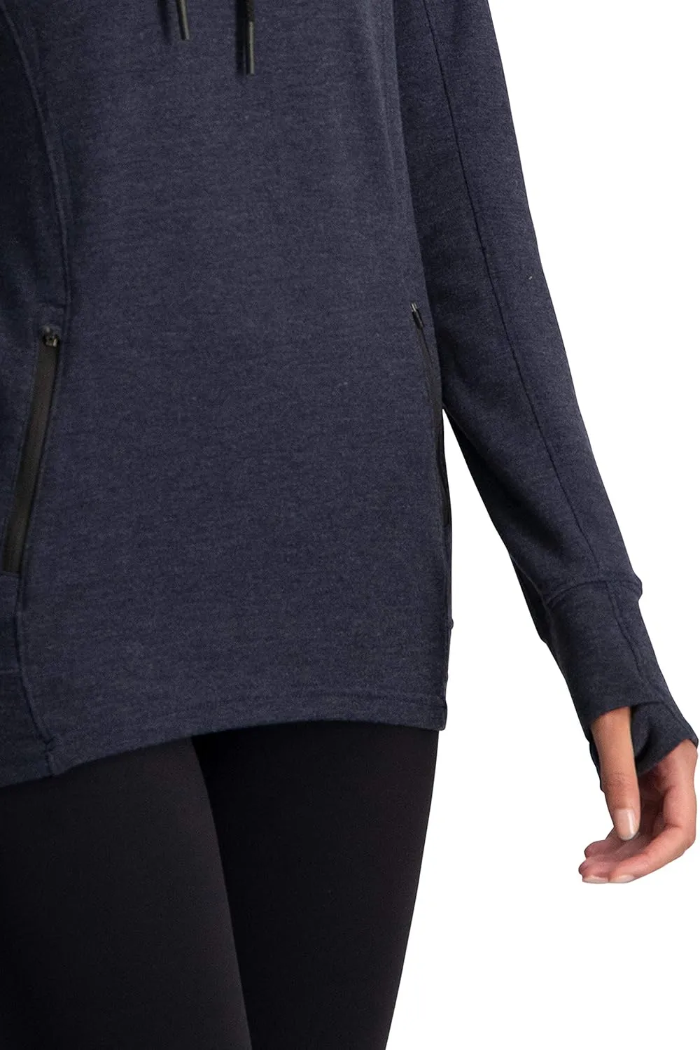 Three Sixty Six Dry Fit Running Pullover Womens - Fleece Cowl Neck Run Sweater Jacket - Zip Pockets and Thumbholes
