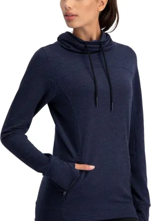 Three Sixty Six Dry Fit Running Pullover Womens - Fleece Cowl Neck Run Sweater Jacket - Zip Pockets and Thumbholes