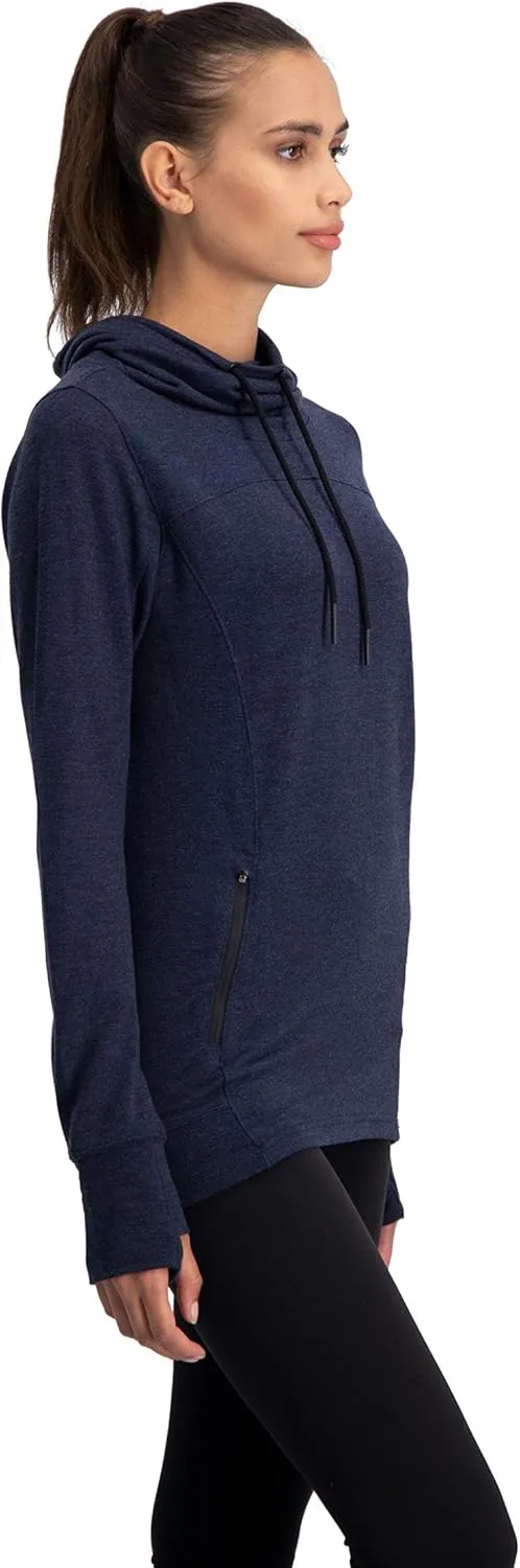 Three Sixty Six Dry Fit Running Pullover Womens - Fleece Cowl Neck Run Sweater Jacket - Zip Pockets and Thumbholes