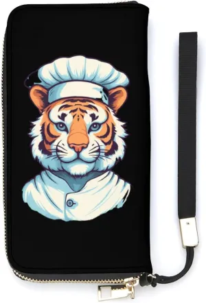 Tiger Chefs Wristlet Wallet Leather Long Card Holder Purse Slim Clutch Handbag for Women