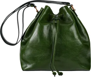 Time Resistance Leather Bucket Bag - Full-Grain Leather Handbag for Women - Italian Handmade Shoulder Bag