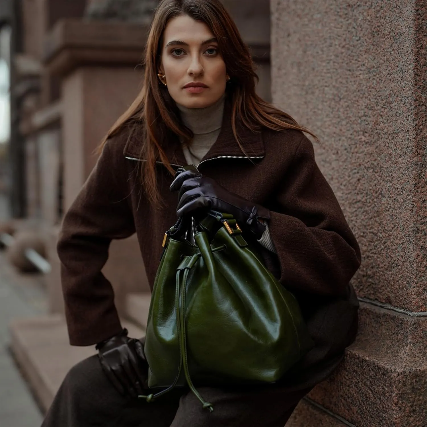 Time Resistance Leather Bucket Bag - Full-Grain Leather Handbag for Women - Italian Handmade Shoulder Bag