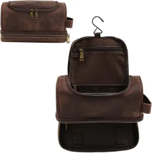 Toiletry Bag for Men Women with Hanging Hook,Full Grain Leather Handcrafted Vintage Dopp Kit,Mens Hygiene Travel Bag,Leather Toiletry Cosmetic Pouch,Large Shaving Kit DarkBrown
