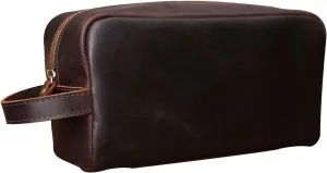 Toiletry Bag for Men Women,Full Grain Leather Handcrafted Travel Dopp Kit,Leather Toiletry Travel Pouch,Large Cosmetic Shaving Bag Brown Medium