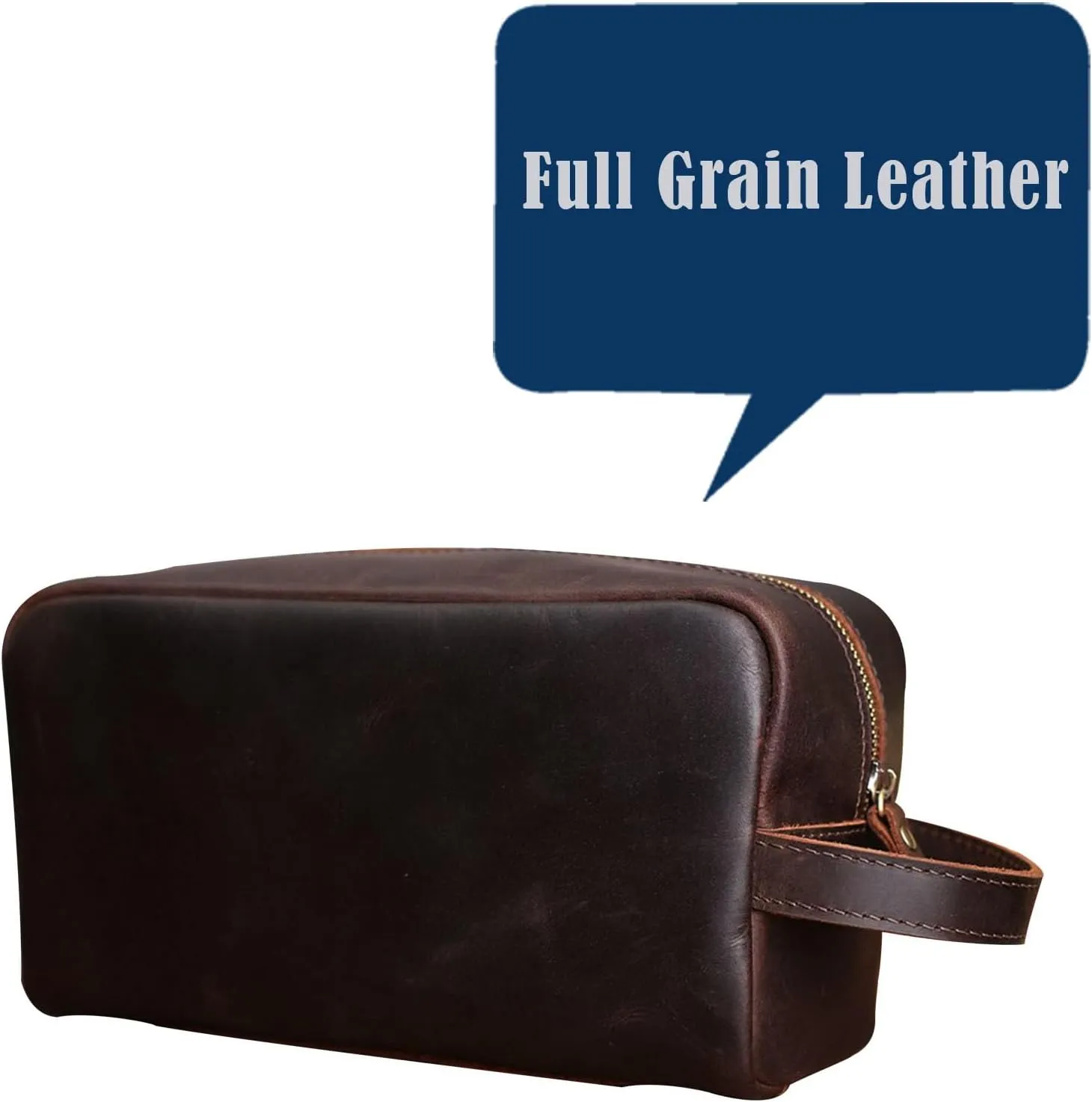 Toiletry Bag for Men Women,Full Grain Leather Handcrafted Travel Dopp Kit,Leather Toiletry Travel Pouch,Large Cosmetic Shaving Bag Brown Medium