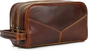 Toiletry Bag for Men Women,Full Grain Leather Handcrafted Vintage Travel Dopp Kit,Leather Toiletry Travel Pouch,Large Cosmetic Shaving BagFully Lined with Cotton Fabric Coffee