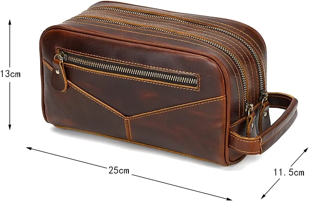 Toiletry Bag for Men Women,Full Grain Leather Handcrafted Vintage Travel Dopp Kit,Leather Toiletry Travel Pouch,Large Cosmetic Shaving BagFully Lined with Cotton Fabric Coffee
