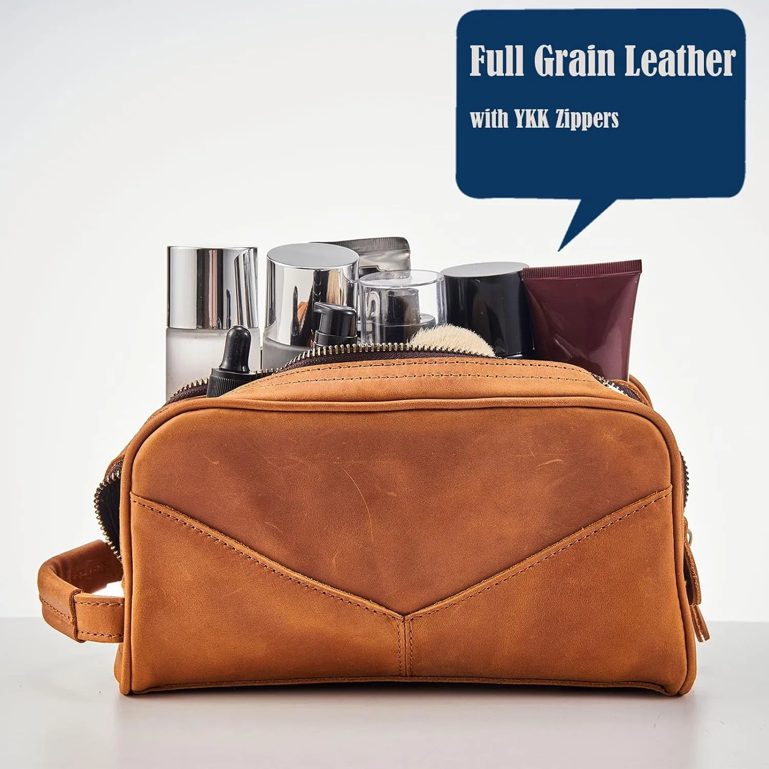 Toiletry Bag for Men Women,Full Grain Leather Handcrafted Vintage Travel Dopp Kit,Leather Toiletry Travel Pouch,Large Cosmetic Shaving BagFully Lined with Cotton Fabric VintageBrown