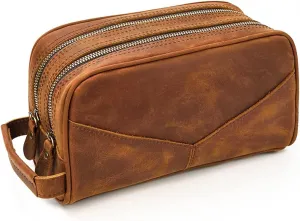 Toiletry Bag for Men Women,Full Grain Leather Handcrafted Vintage Travel Dopp Kit,Leather Toiletry Travel Pouch,Large Cosmetic Shaving BagFully Lined with Cotton Fabric VintageBrown