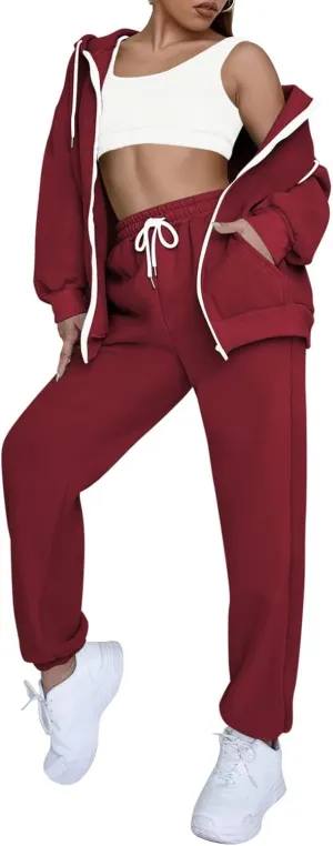 TOLENY Women's 2 Piece Workout Sets Tracksuit Hooded Sweatshirt and Long Jogger Pants Sweatsuit Outfits