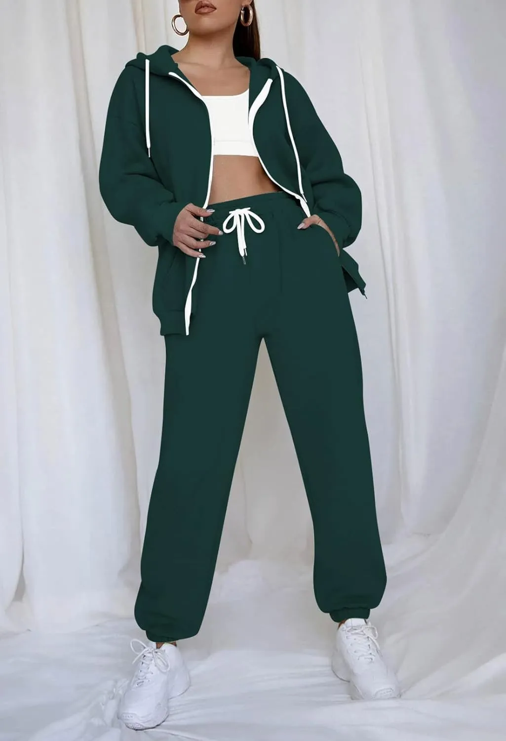 TOLENY Women's 2 Piece Workout Sets Tracksuit Hooded Sweatshirt and Long Jogger Pants Sweatsuit Outfits
