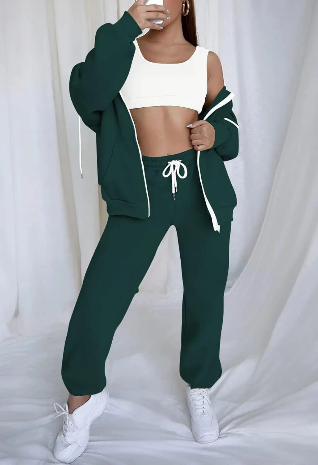 TOLENY Women's 2 Piece Workout Sets Tracksuit Hooded Sweatshirt and Long Jogger Pants Sweatsuit Outfits
