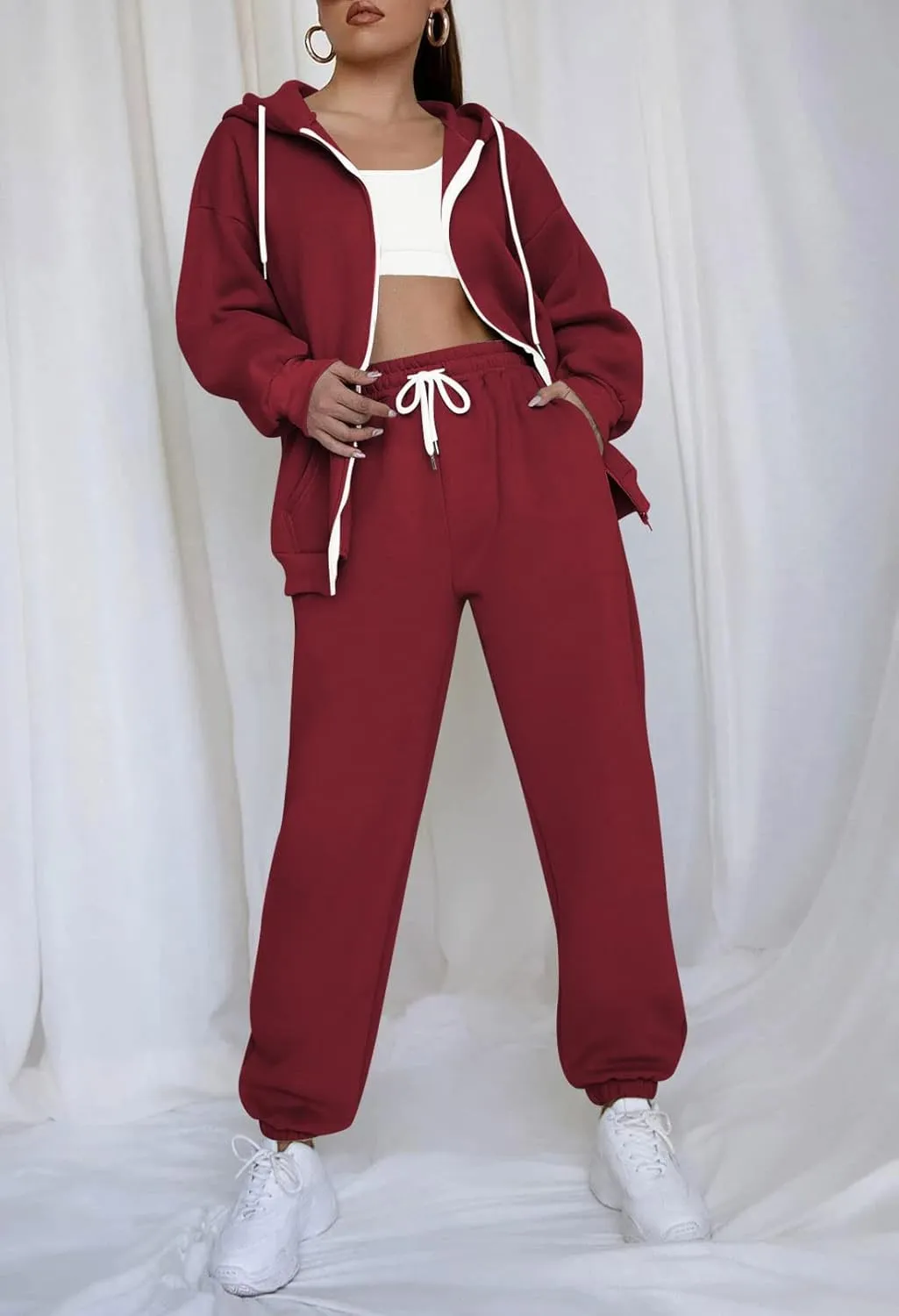 TOLENY Women's 2 Piece Workout Sets Tracksuit Hooded Sweatshirt and Long Jogger Pants Sweatsuit Outfits
