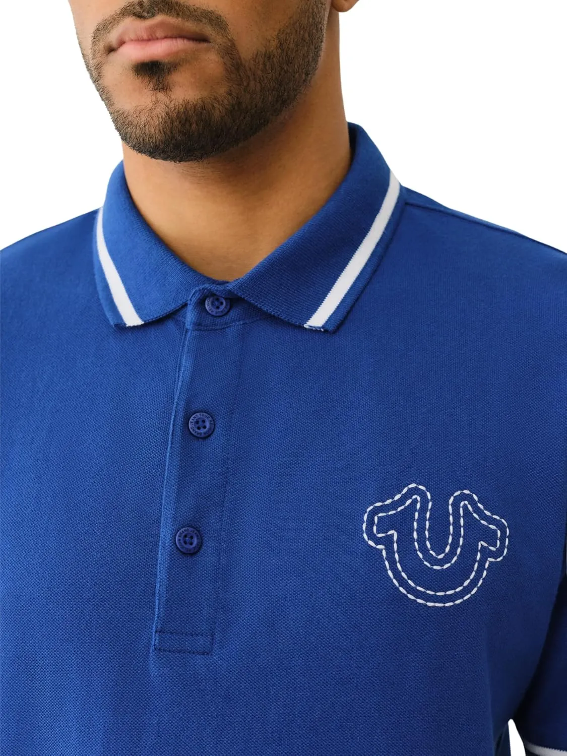True Religion Men's SS Buddha Patch Polo | Short Sleeve Polo Shirt with Buddha Logo