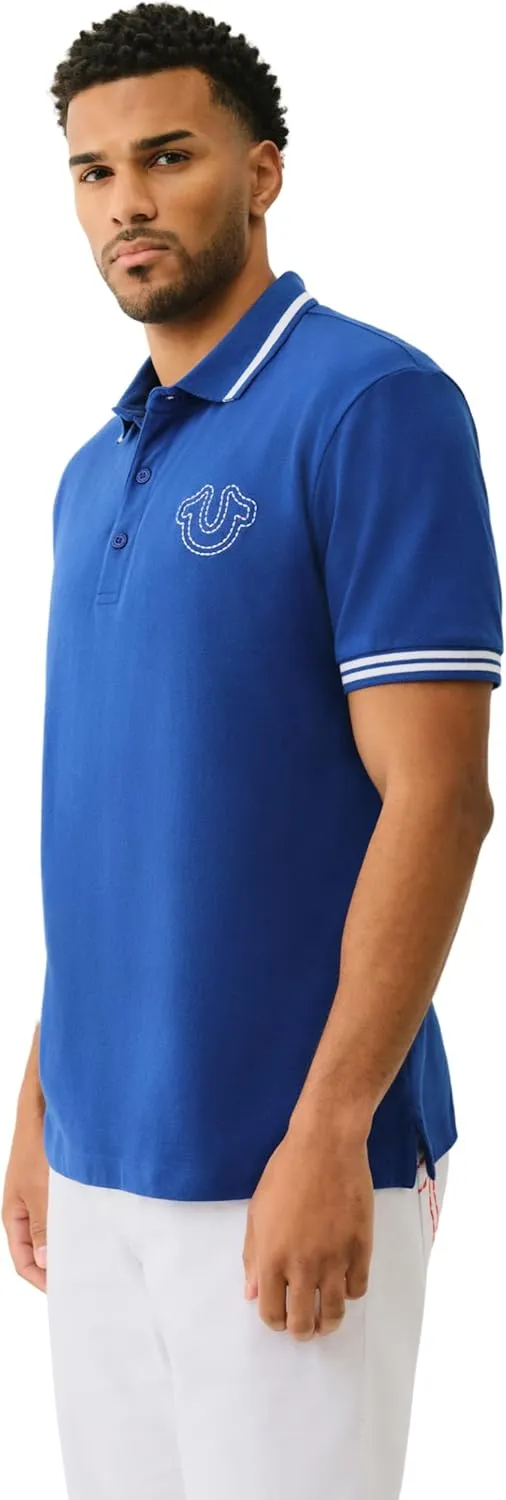 True Religion Men's SS Buddha Patch Polo | Short Sleeve Polo Shirt with Buddha Logo