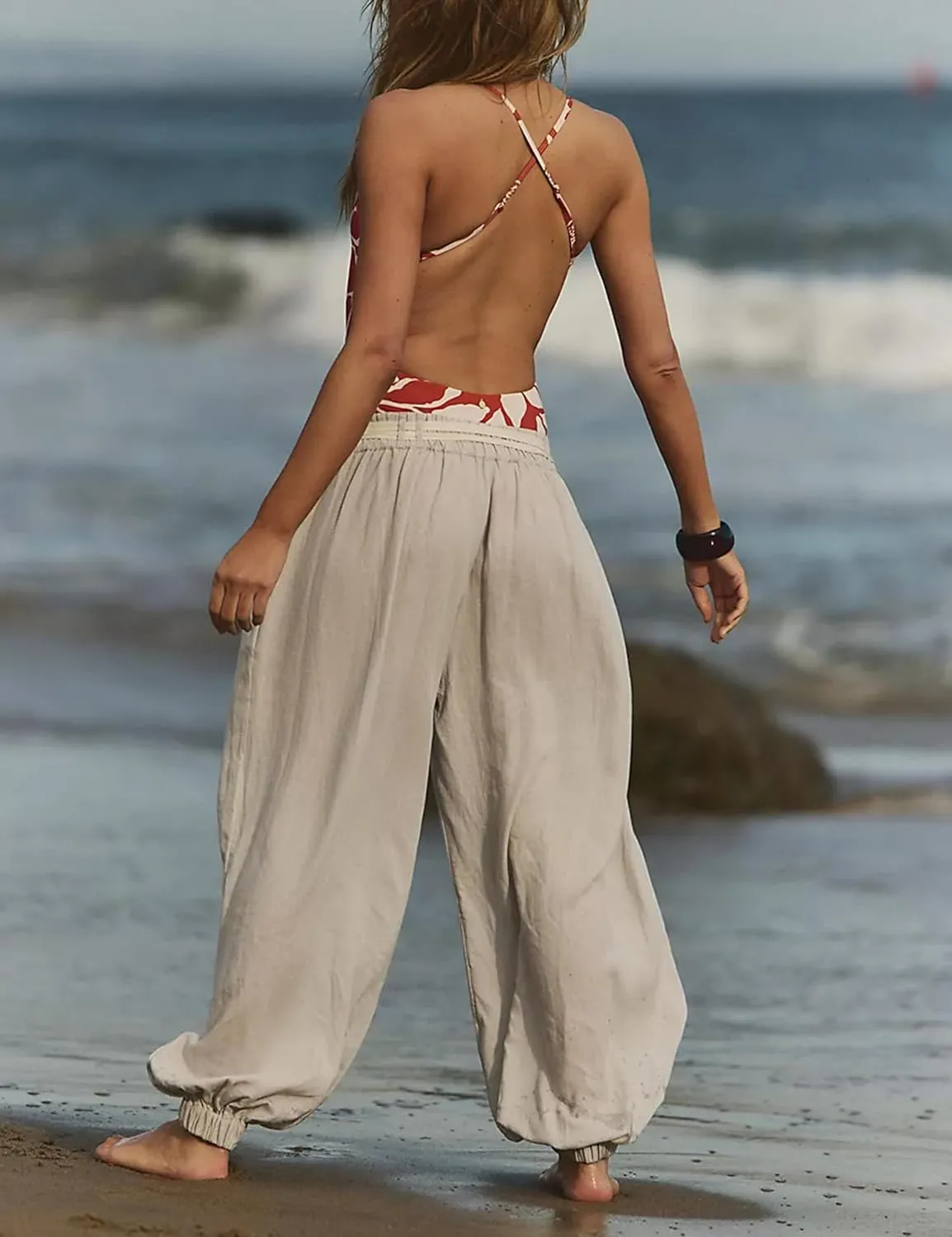 UANEO Womens Wide Leg Pants Casual Loose Harem Linen Pants Trousers with Pockets