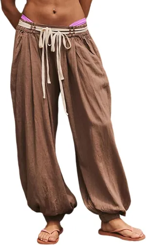 UANEO Womens Wide Leg Pants Casual Loose Harem Linen Pants Trousers with Pockets