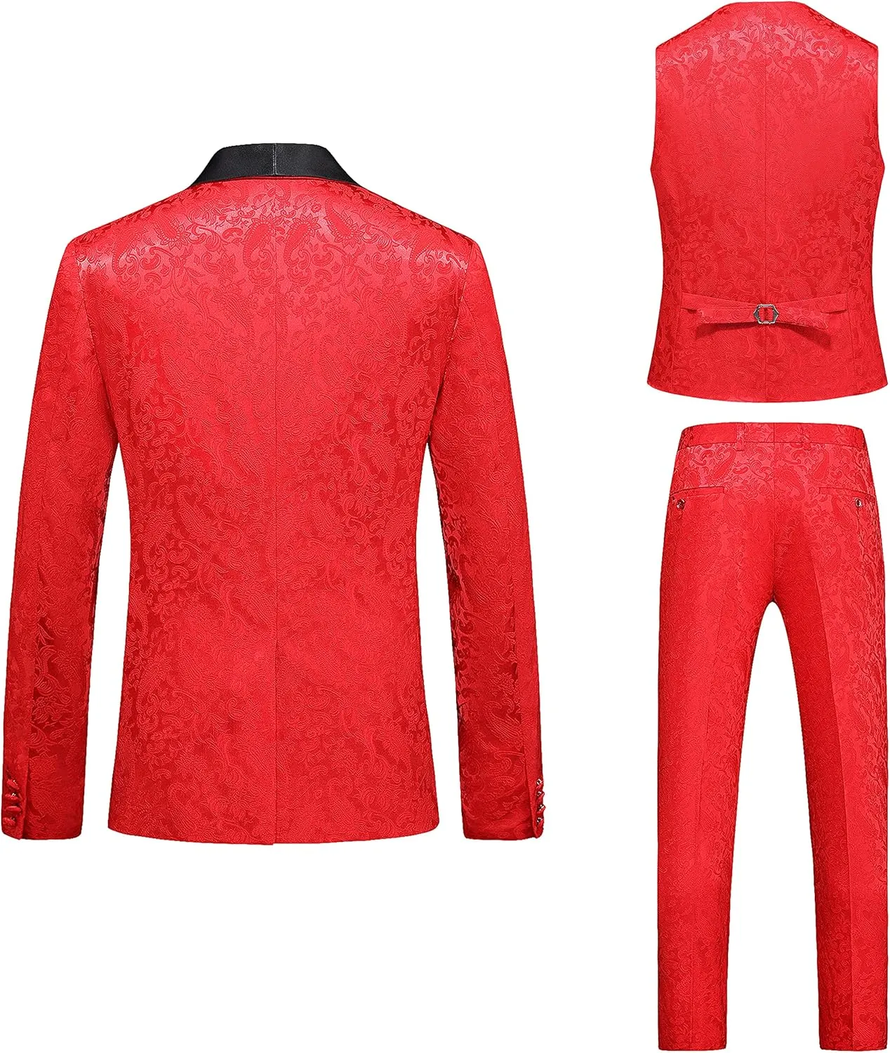 UNINUKOO Mens Suits Slim Fit 3 Piece Jacquard Suit 1 Button Shawl Collar Wedding Formal Tuxedo for Men