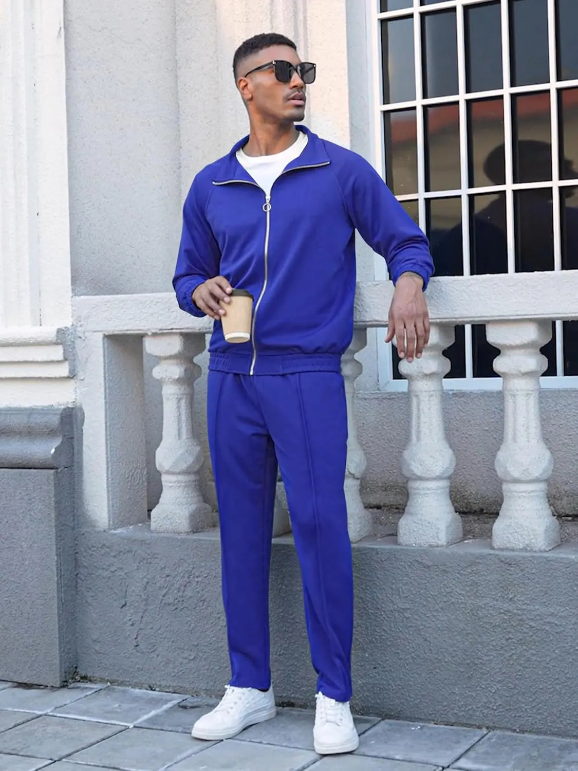 UOUA Mens 2 Piece Tracksuit Sets Casual Sweat Suits Outfit Full-Zip Jacket Jogging Pants Set for Sport Athletic