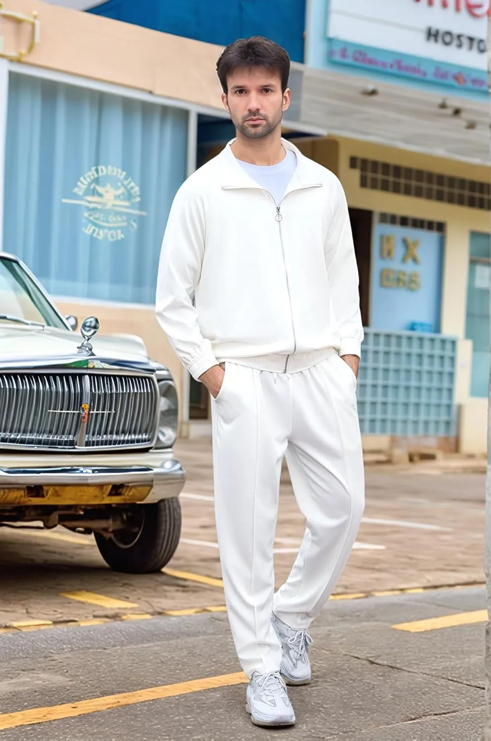 UOUA Mens 2 Piece Tracksuit Sets Casual Sweat Suits Outfit Full-Zip Jacket Jogging Pants Set for Sport Athletic