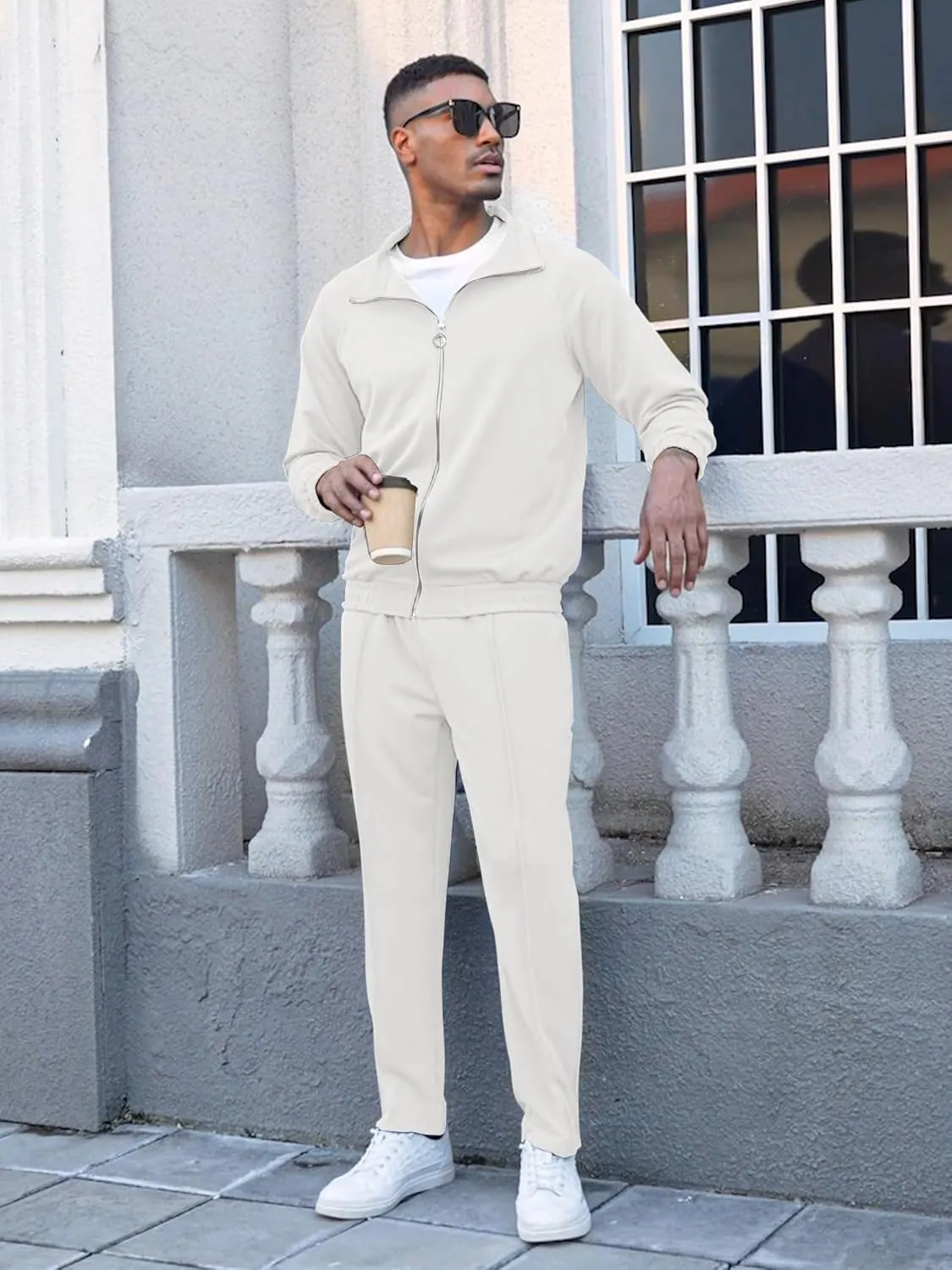 UOUA Mens 2 Piece Tracksuit Sets Casual Sweat Suits Outfit Full-Zip Jacket Jogging Pants Set for Sport Athletic