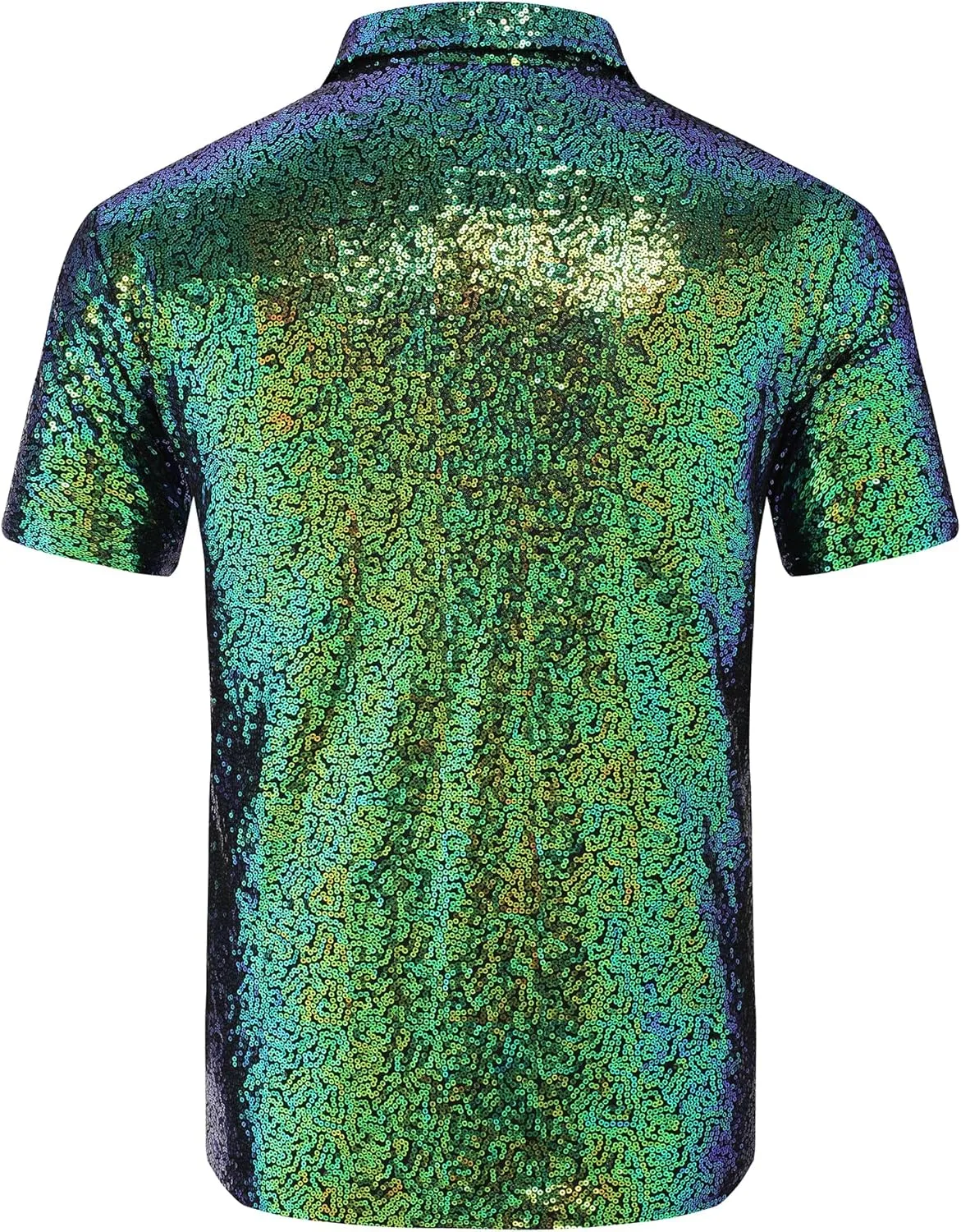 URRU Men's Relaxed Short Sleeve Turndown Sparkle Sequins Polo Shirts 70s Disco Nightclub Party Shirt Top